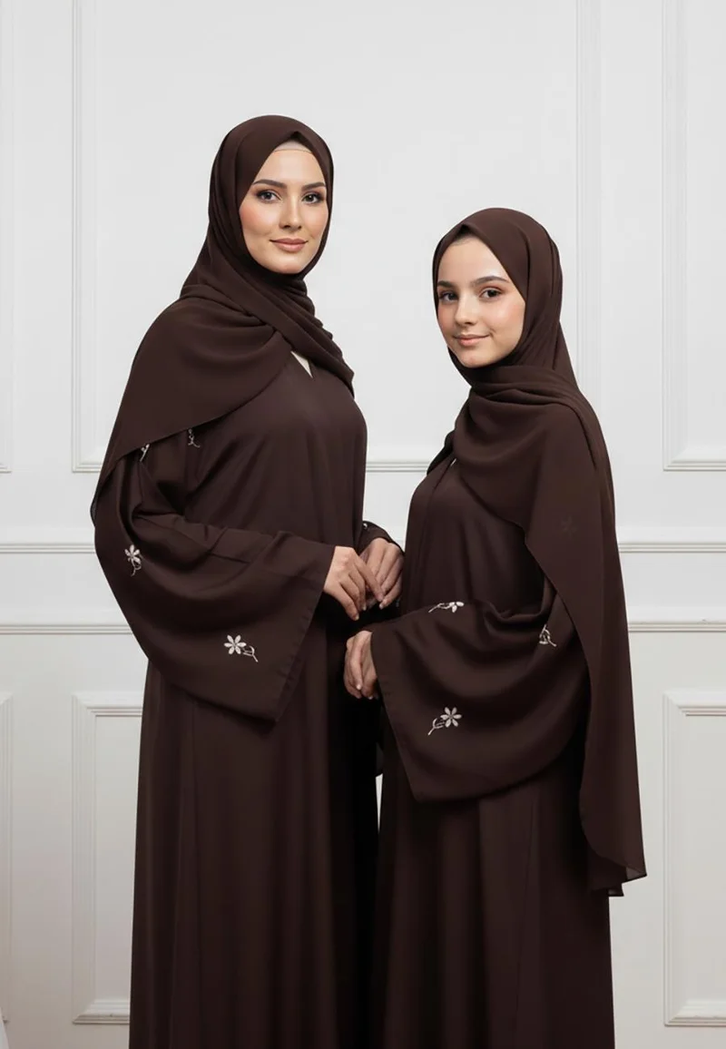 NUKHBAA  Luxurious Al-Zahra Mother & Daughter Matching Abaya Set | Nida Fabric-630MD  (Dresses are sold individually. To create a matching mom and daughter set, please purchase two items in different sizes) for Women | Best Price UAE